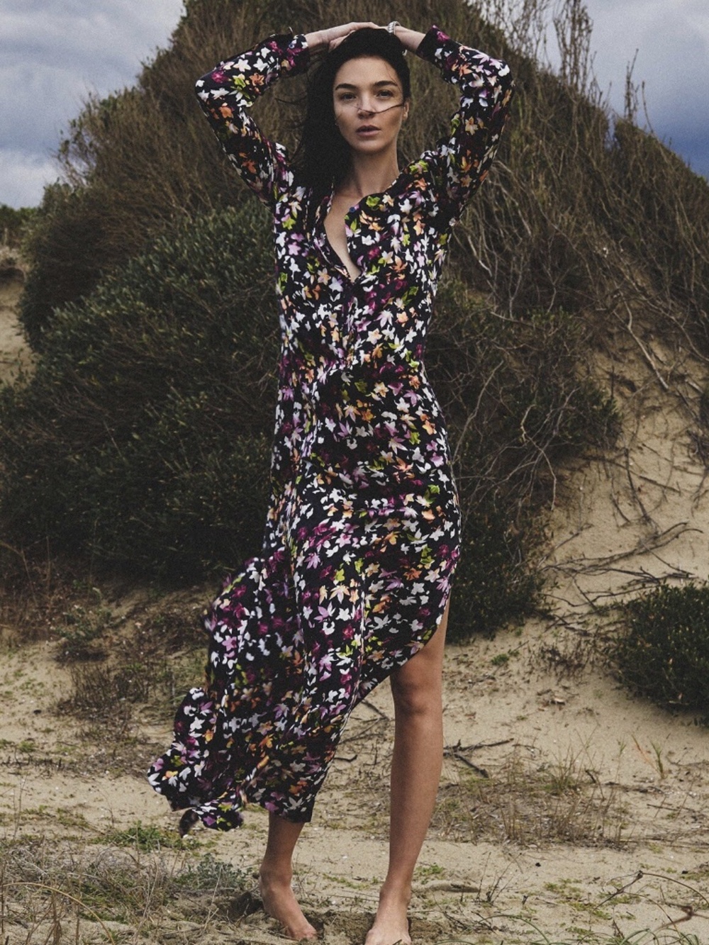 EQUIPMENT Simone Silk Maxi Shirt Dress in Eclipse Multi Floral Print Size XS
